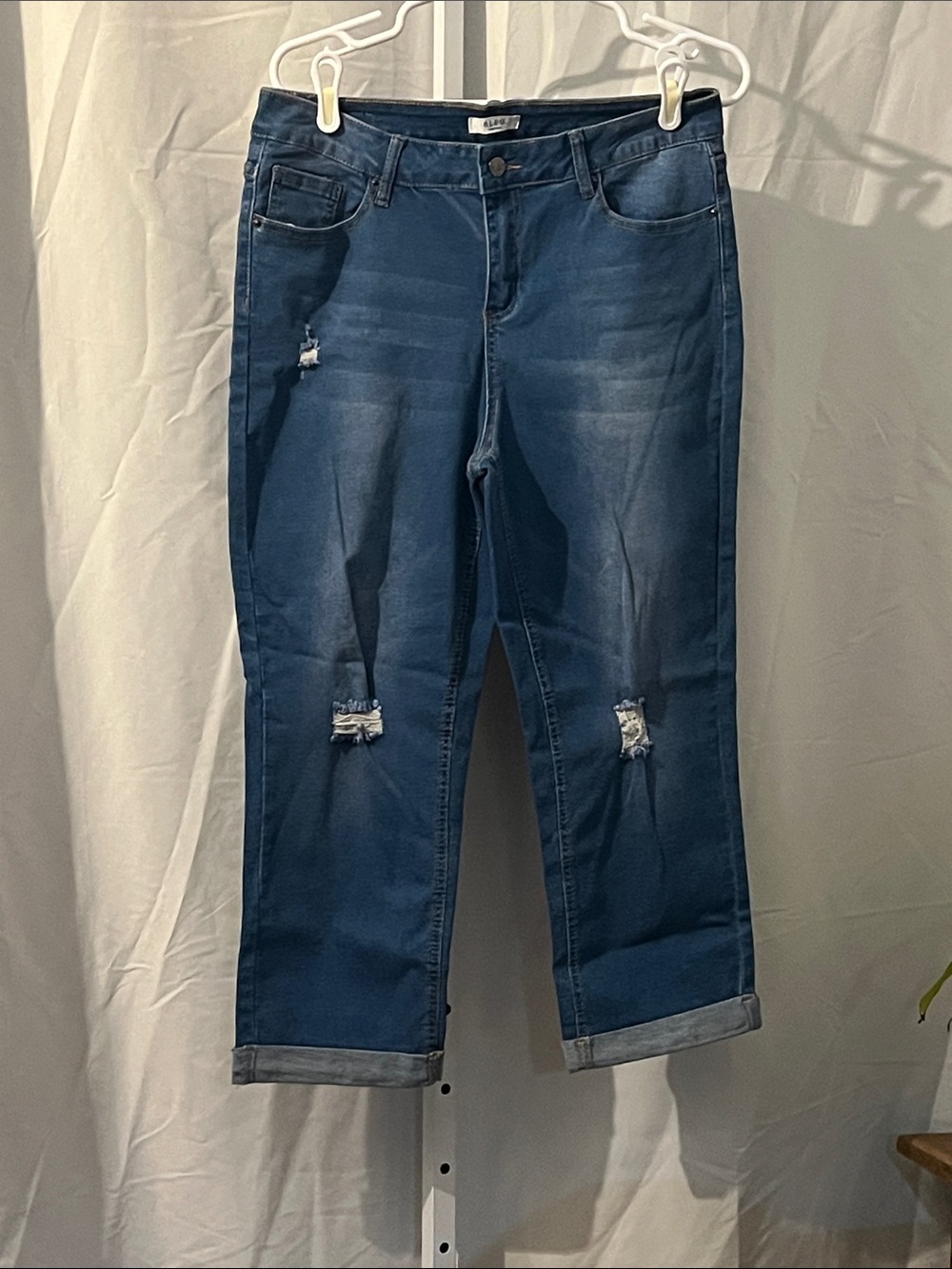 BLEU Women’s Cropped Distressed Dark Blue Jeans